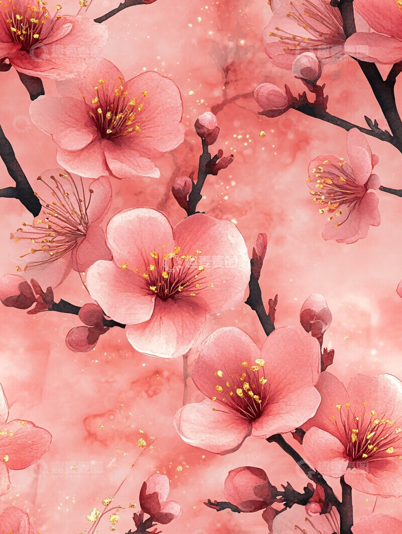 高清大图下载【趣麦麦图】日式花植无缝纹样3