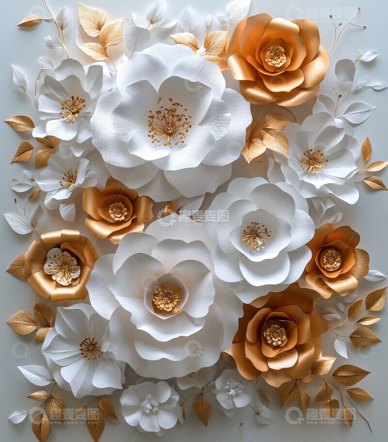 高清大图下载【趣麦麦图】白金花束纸艺墙饰1
