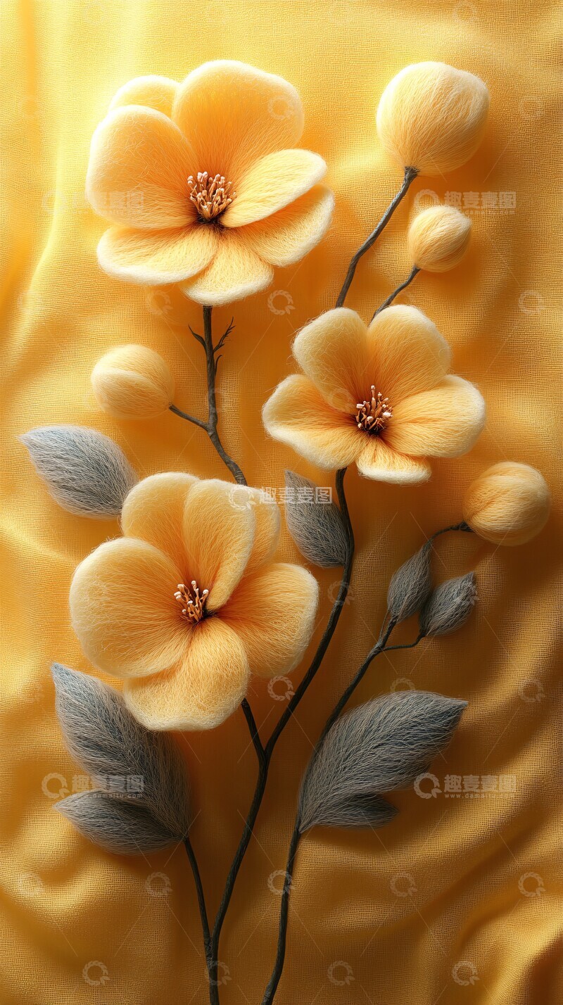高清大图下载【趣麦麦图】毛毡花朵黄色背景3