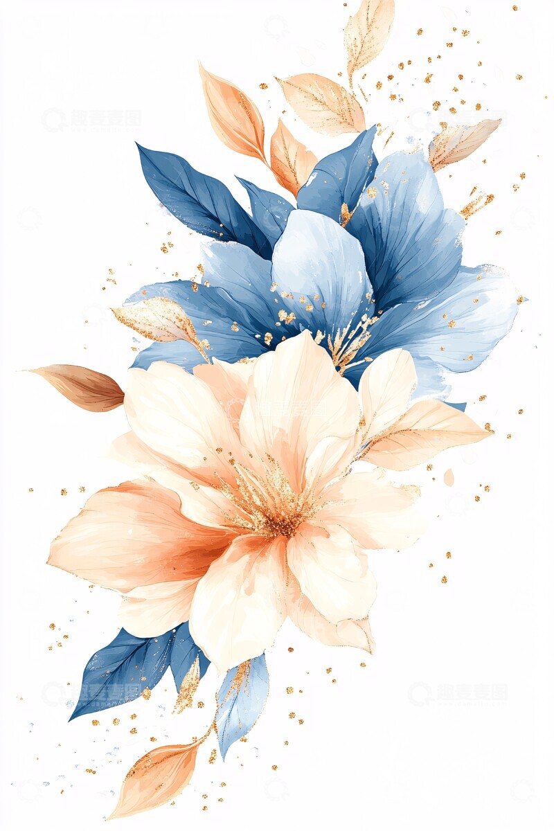 高清大图下载【趣麦麦图】抽象花朵金色边框2