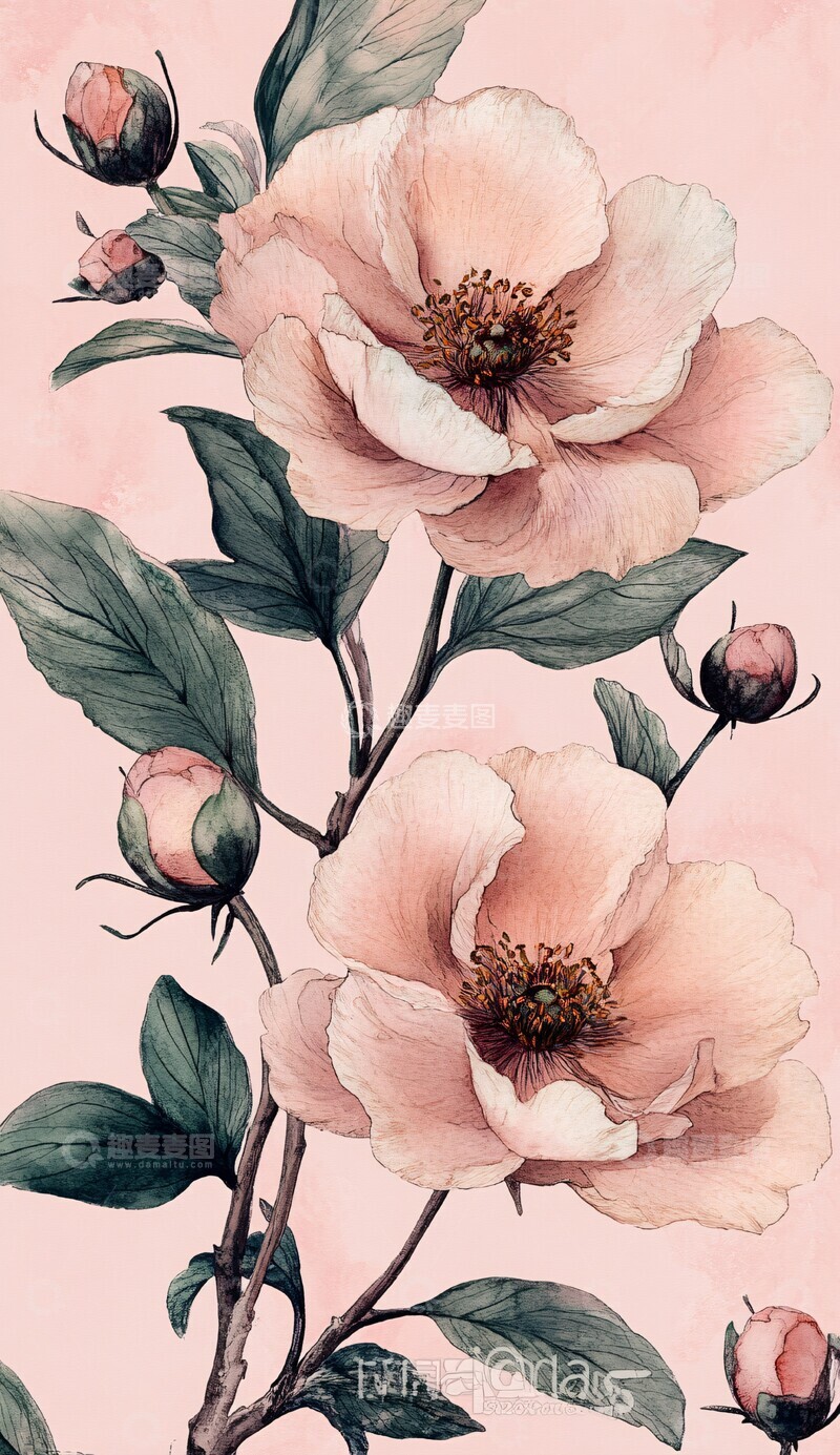高清大图下载【趣麦麦图】粉彩牡丹黑莓花纹1