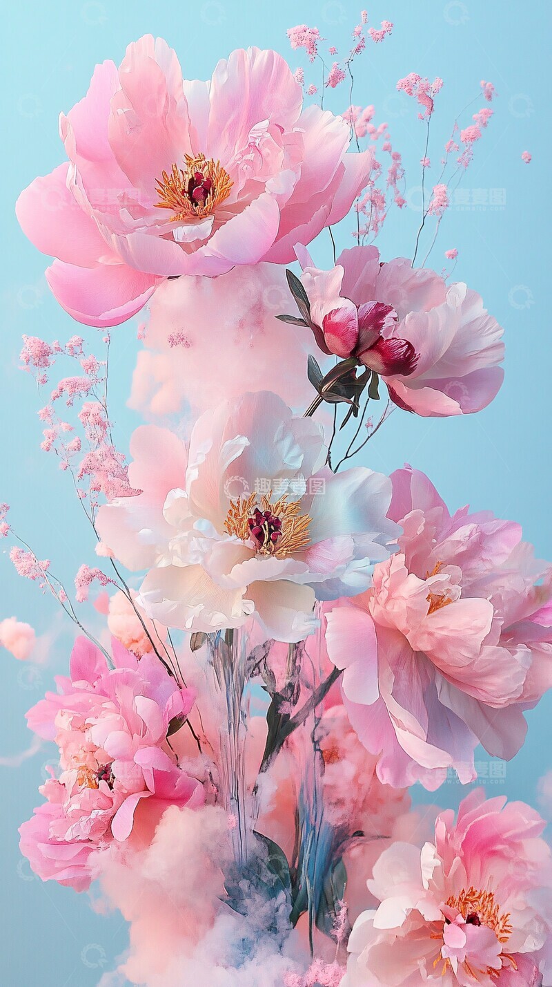 高清大图下载【趣麦麦图】粉红芍药仰拍图2