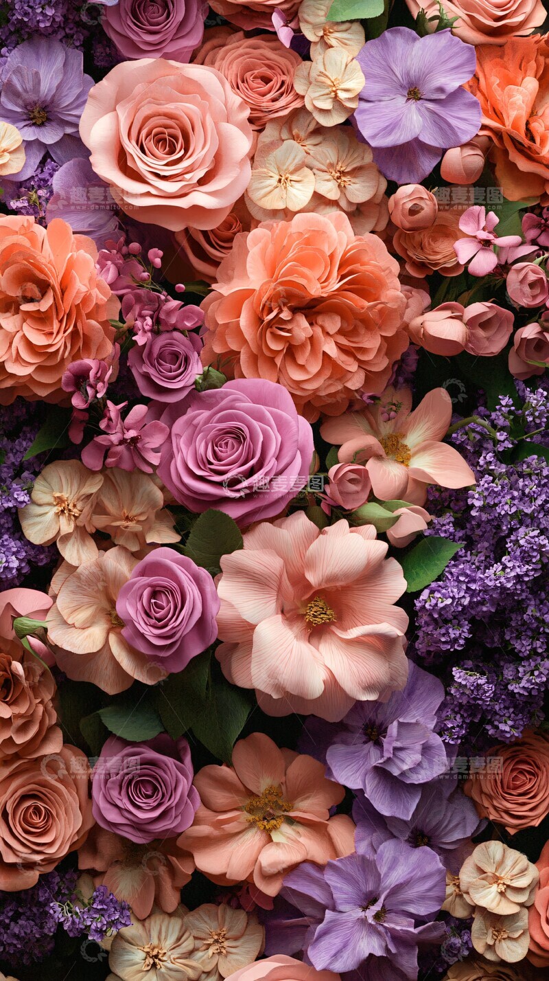 高清大图下载【趣麦麦图】玫瑰花紫罗兰图案