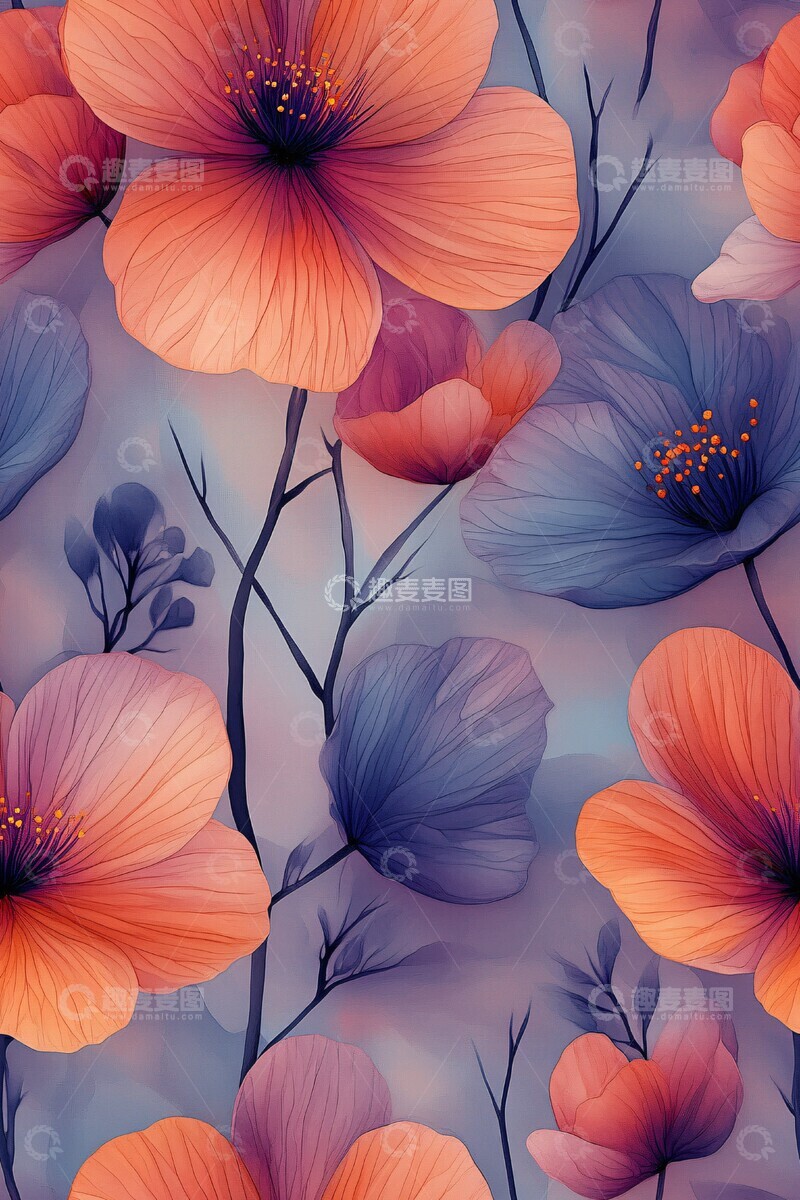 高清大图下载【趣麦麦图】水彩矢量花朵图案