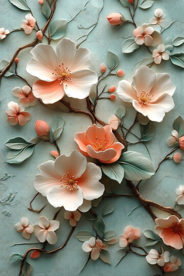 粉色花朵浮雕画