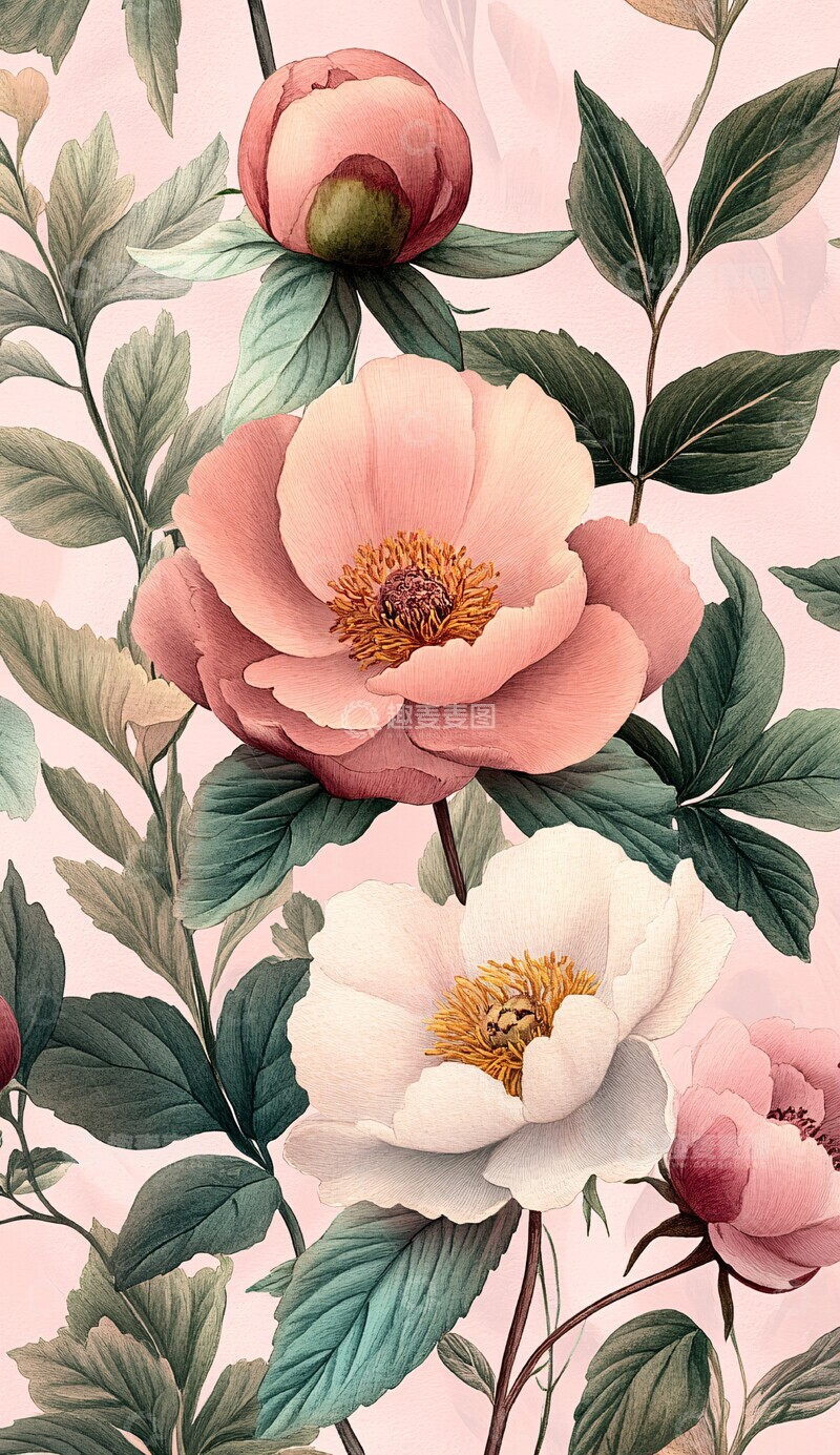 高清大图下载【趣麦麦图】粉彩牡丹黑莓花纹2