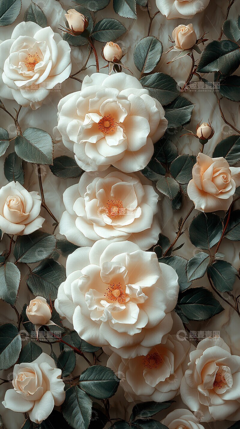 高清大图下载【趣麦麦图】白玫瑰珍珠壁纸2