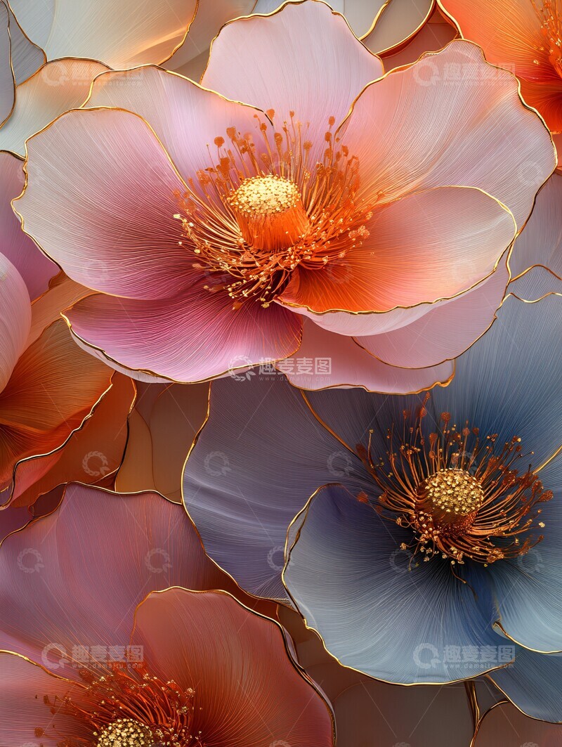 高清大图下载【趣麦麦图】酒精墨水金色花瓣