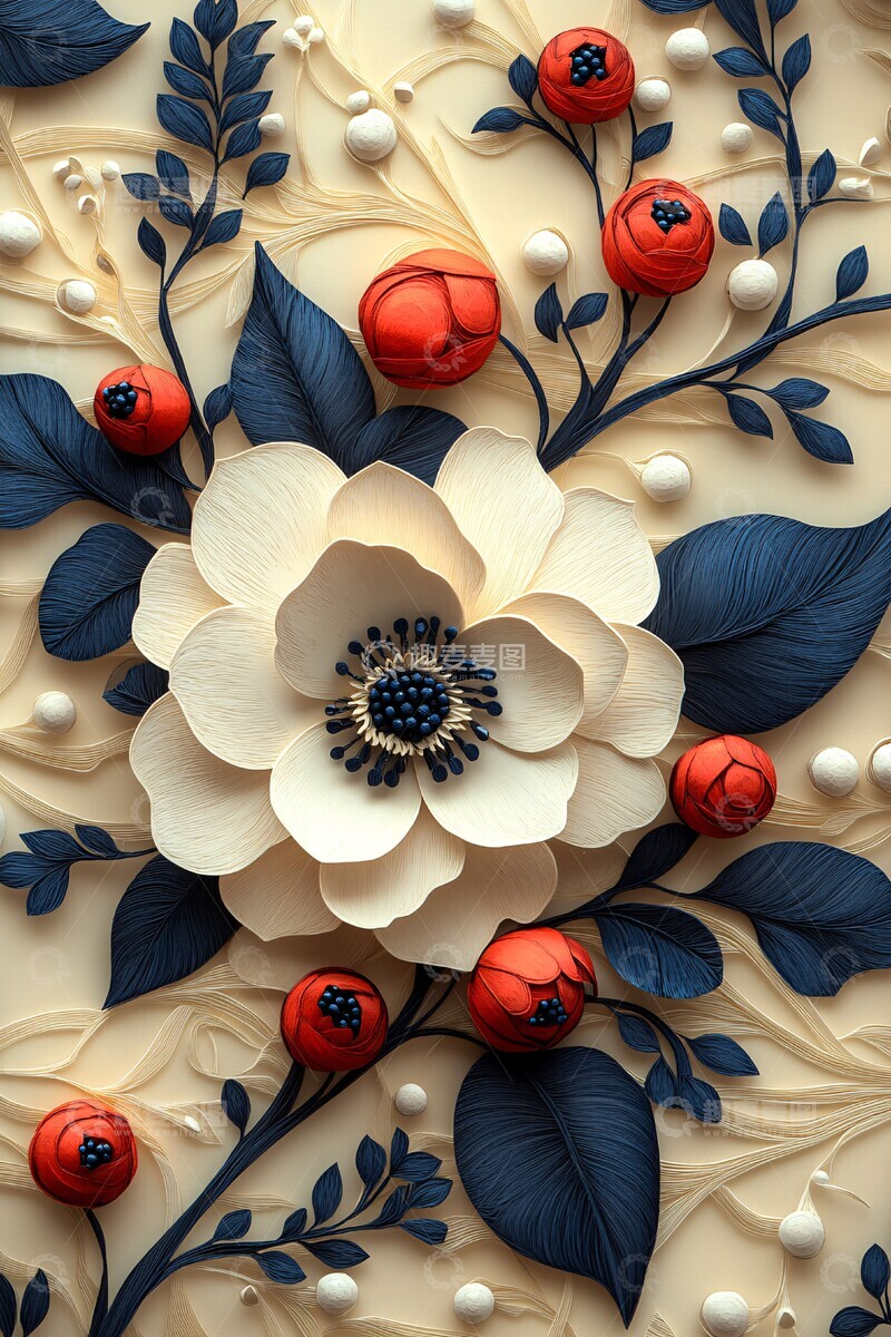 高清大图下载【趣麦麦图】白花刺绣图案2