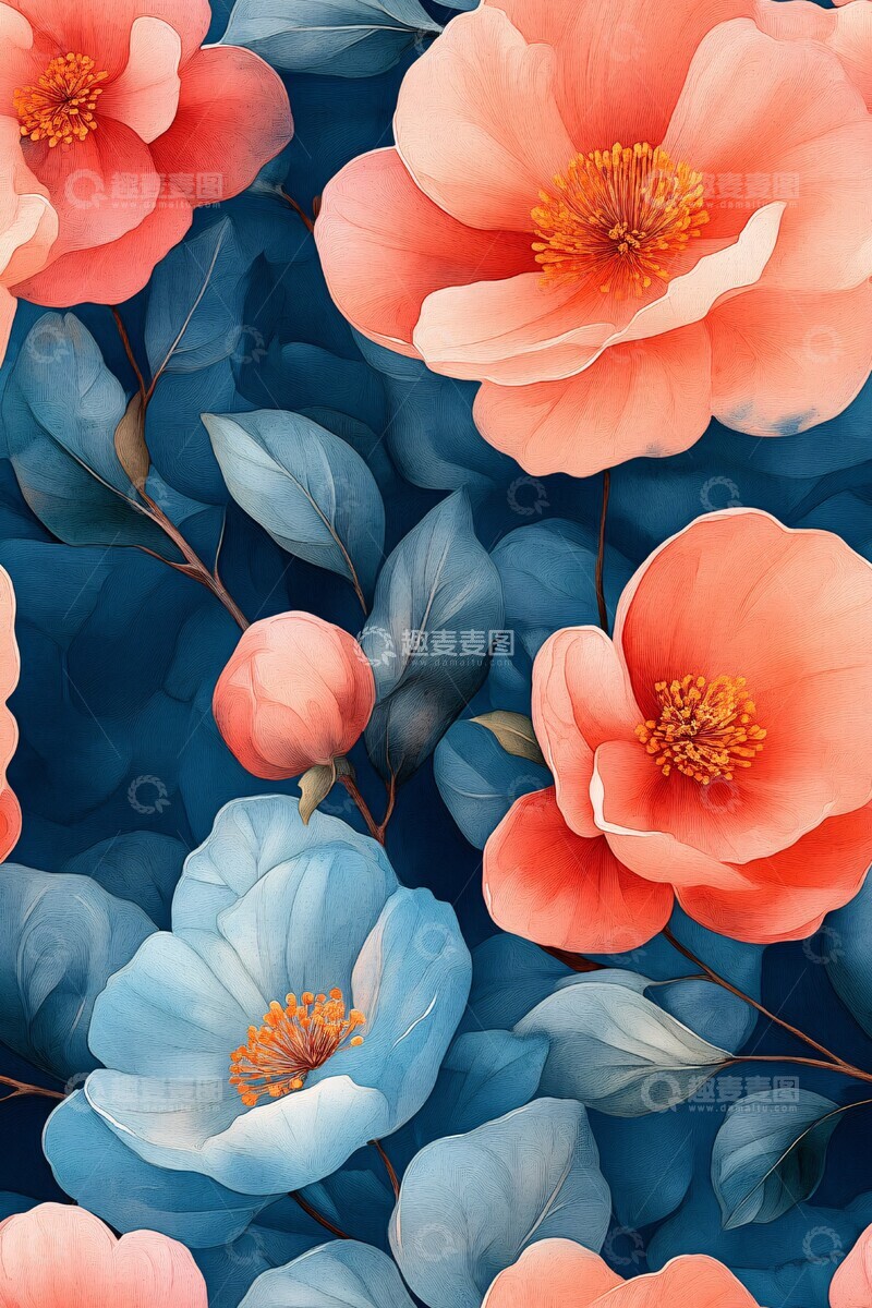 高清大图下载【趣麦麦图】水彩矢量花朵图案1