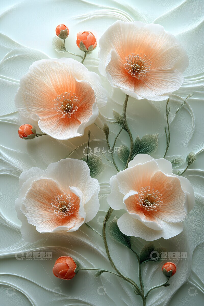 高清大图下载【趣麦麦图】粉色花朵浮雕画1