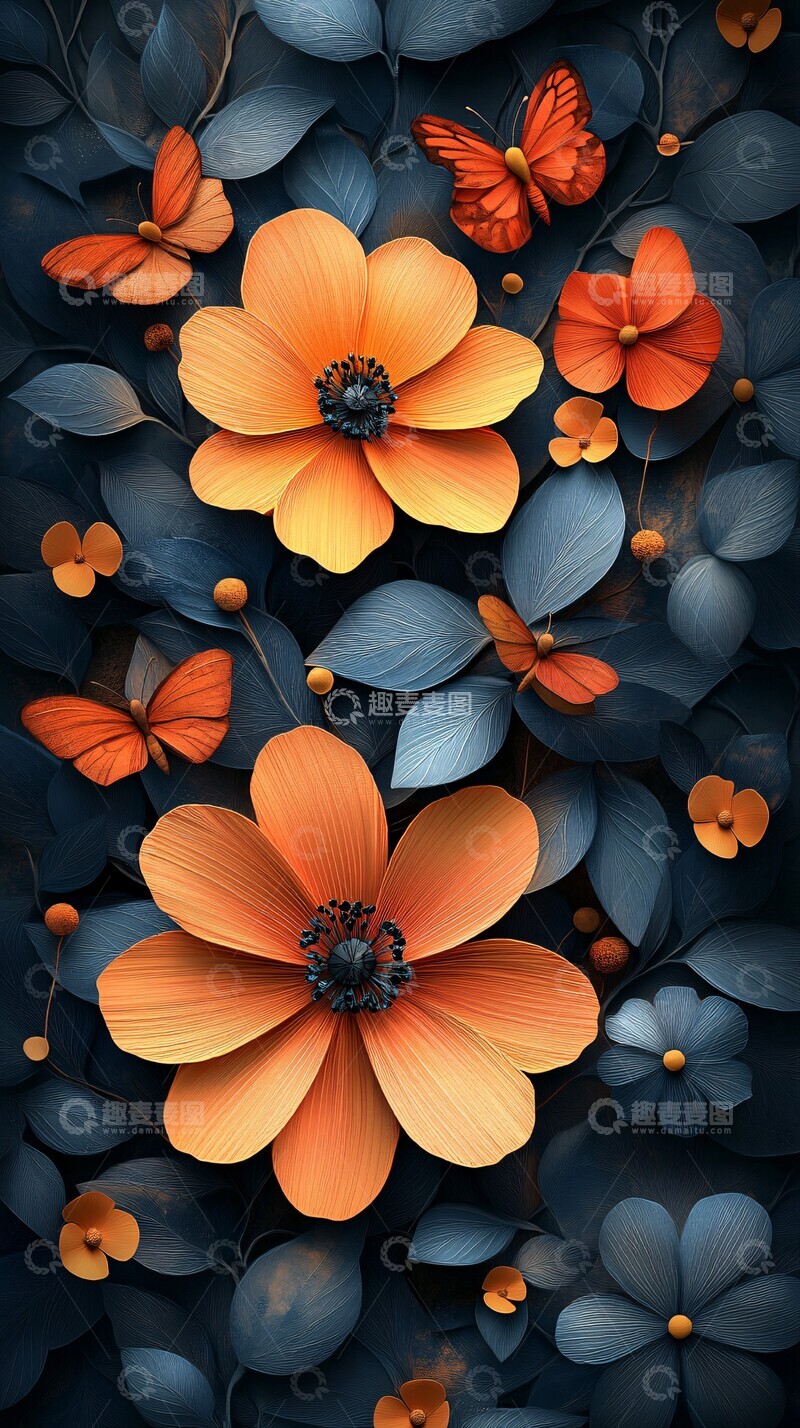 高清大图下载【趣麦麦图】花蝶立体剪纸