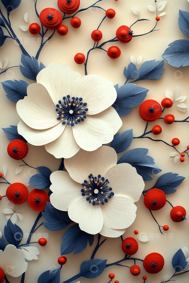 高清大图下载【趣麦麦图】白花刺绣图案1