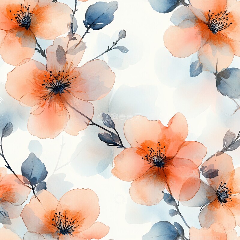 高清大图下载【趣麦麦图】水彩花卉图案11