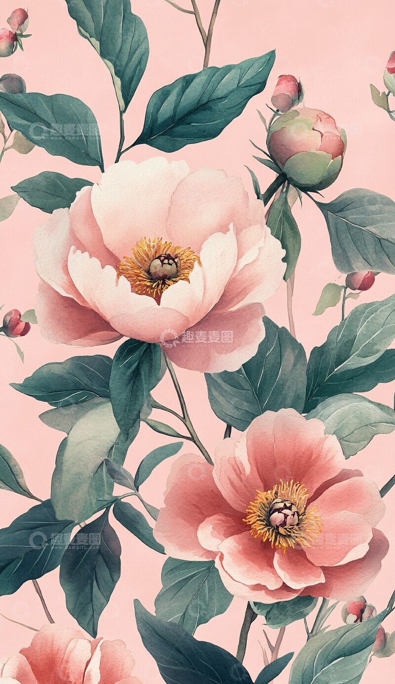 高清大图下载【趣麦麦图】粉彩牡丹黑莓花纹3