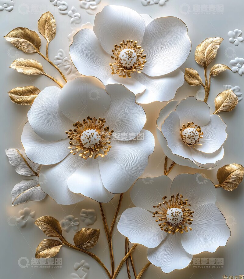 高清大图下载【趣麦麦图】白金花束纸艺墙饰3