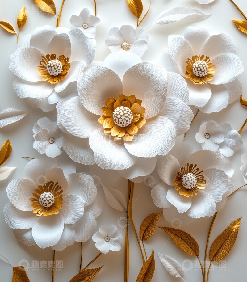 高清大图下载【趣麦麦图】白金花束纸艺墙饰2