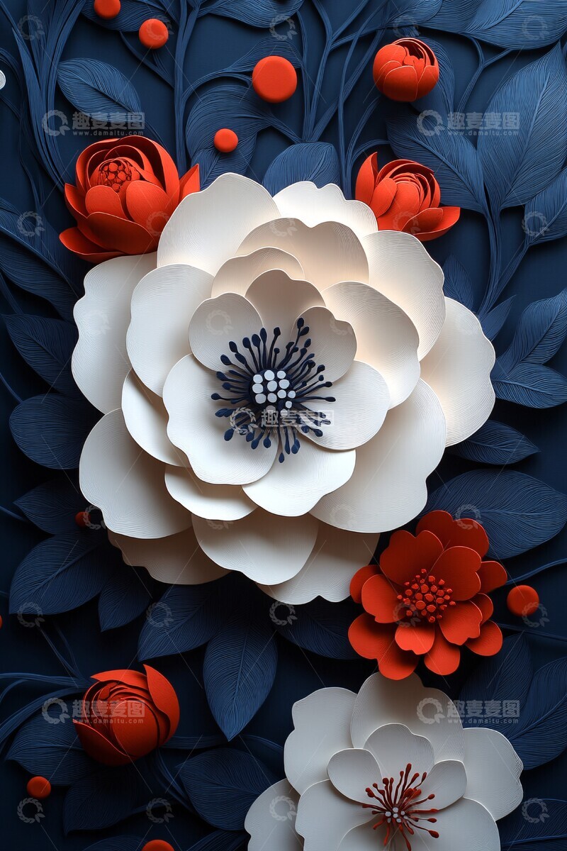 高清大图下载【趣麦麦图】白花刺绣图案