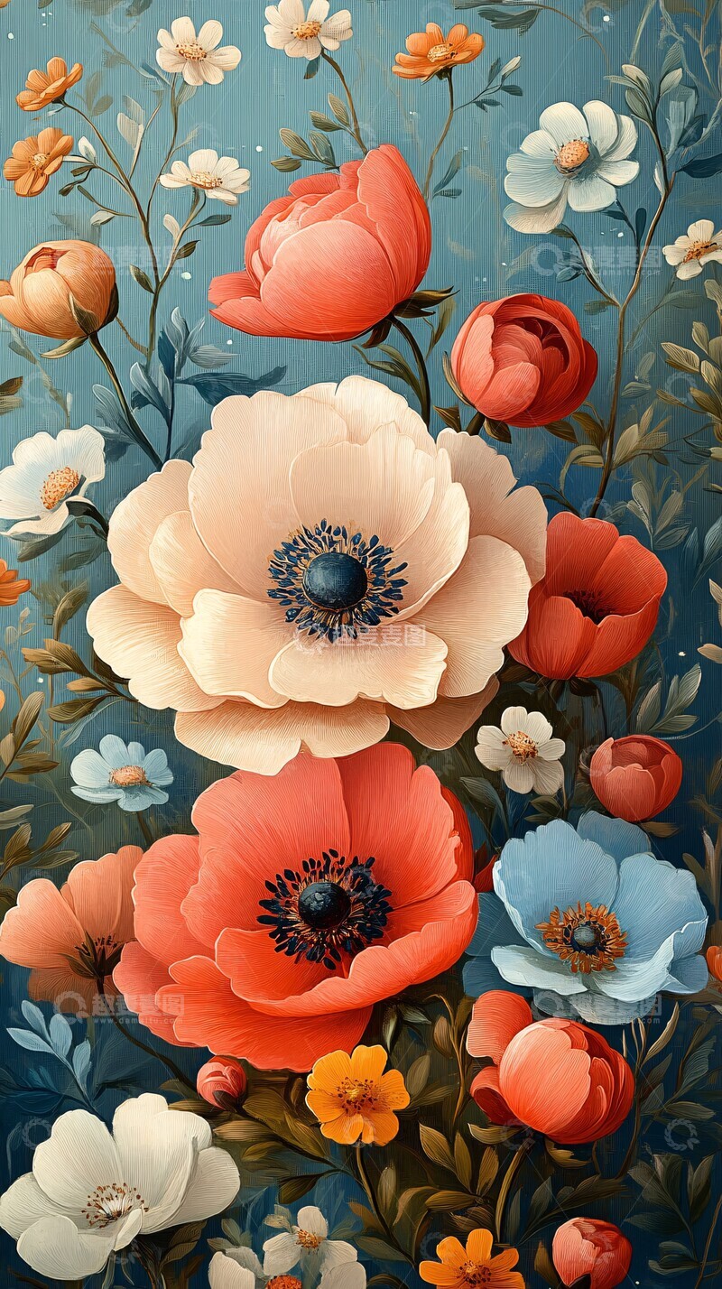 高清大图下载【趣麦麦图】粉蓝绿花卉图案