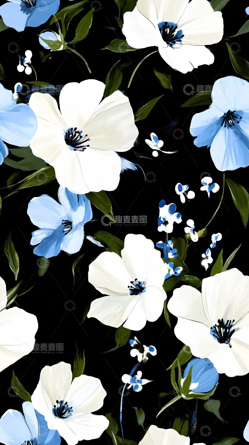 高清大图下载【趣麦麦图】白花蓝绿纹样1