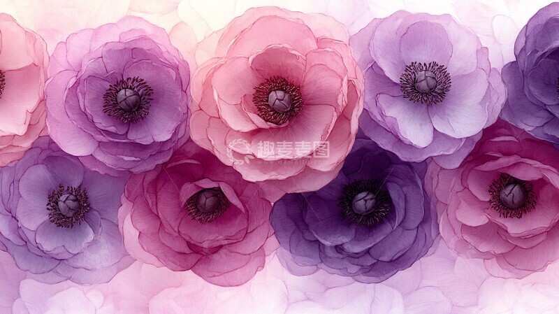 高清大图下载【趣麦麦图】紫色背景牡丹花纹1