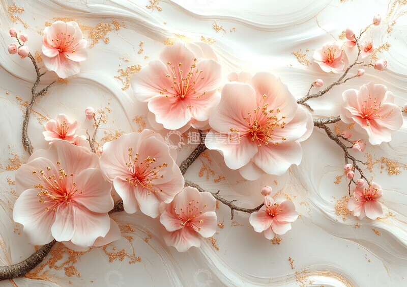 高清大图下载【趣麦麦图】粉色樱花白叶黄金纹