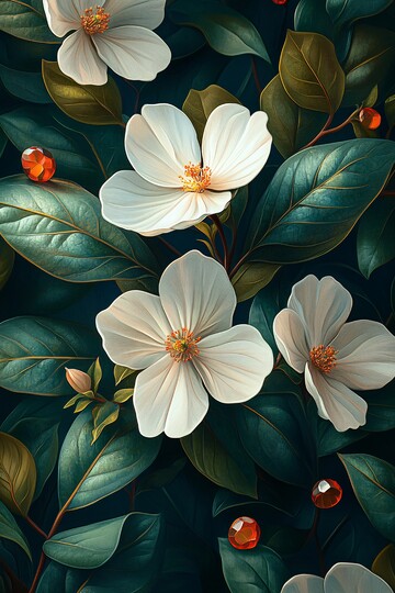 白花绿叶彩宝墙纸3