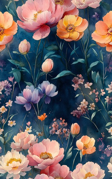 粉紫黄花浮水彩画3