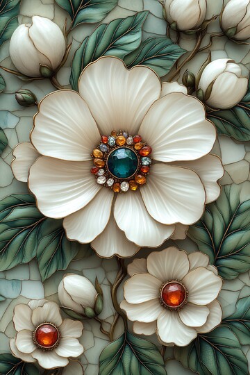 白花绿叶彩宝墙纸2