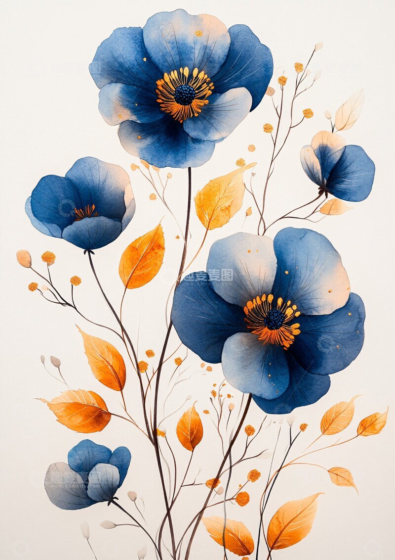 高清大图下载【趣麦麦图】蓝白花卉水彩边框2