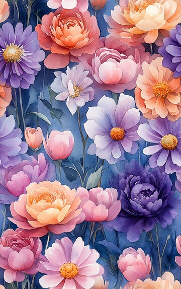 粉紫黄花浮水彩画2