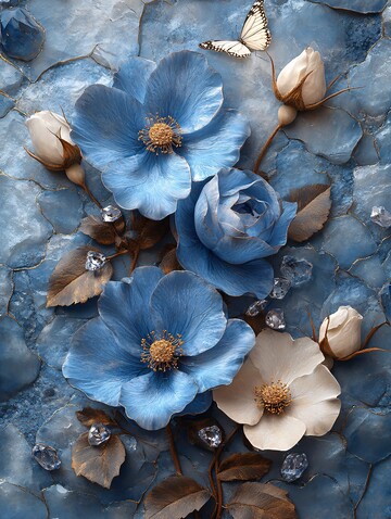 蓝玫瑰白蝶晶体1