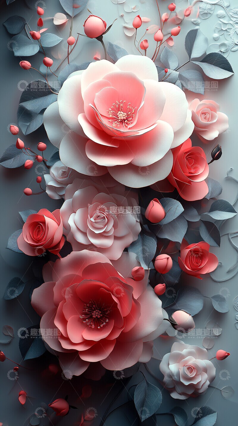 高清大图下载【趣麦麦图】粉红白玫瑰三维设计