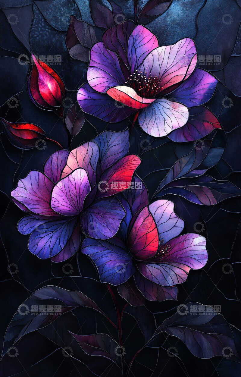 高清大图下载【趣麦麦图】紫黑玻璃花玻璃背景细节