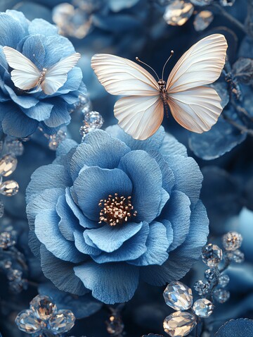 蓝玫瑰白蝶晶体