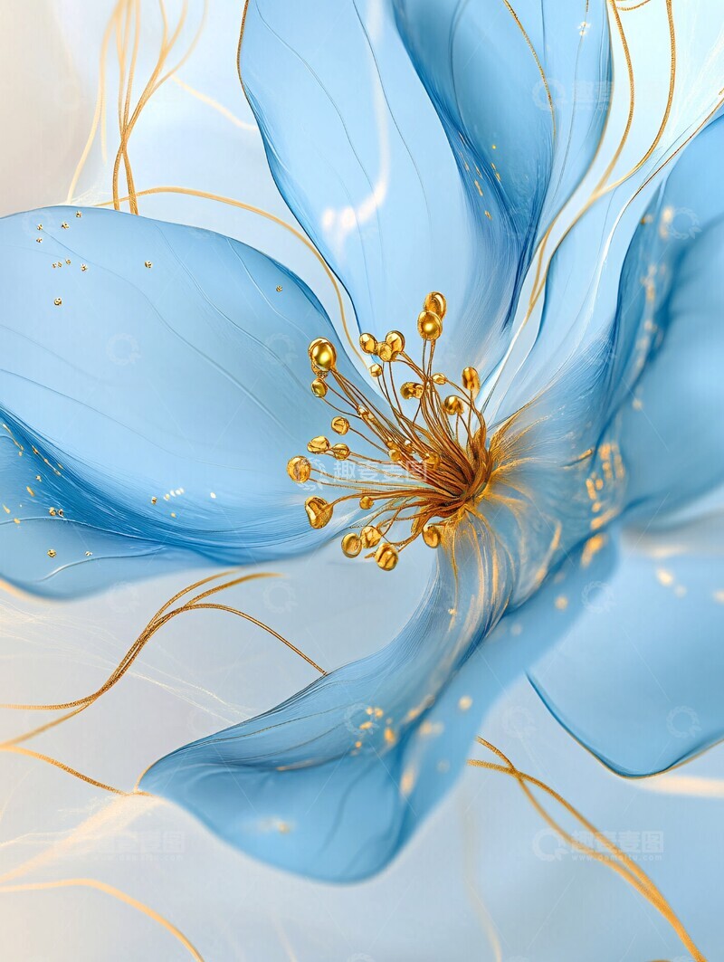 高清大图下载【趣麦麦图】蓝色花瓣金色雄蕊