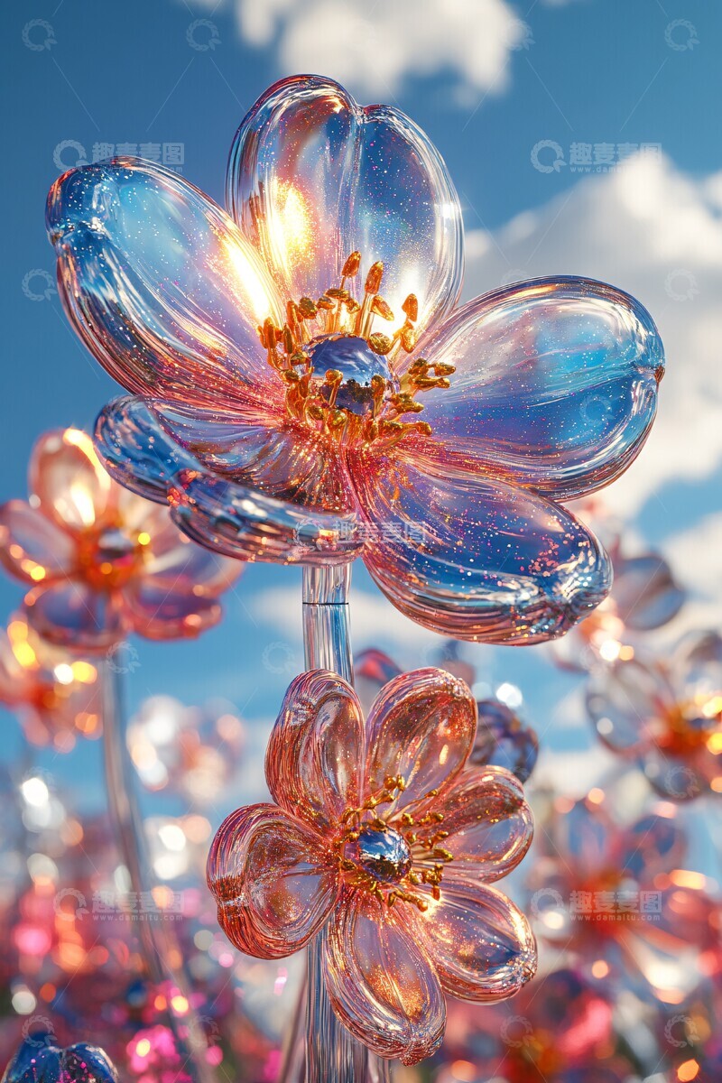 高清大图下载【趣麦麦图】-金属花朵与星辰