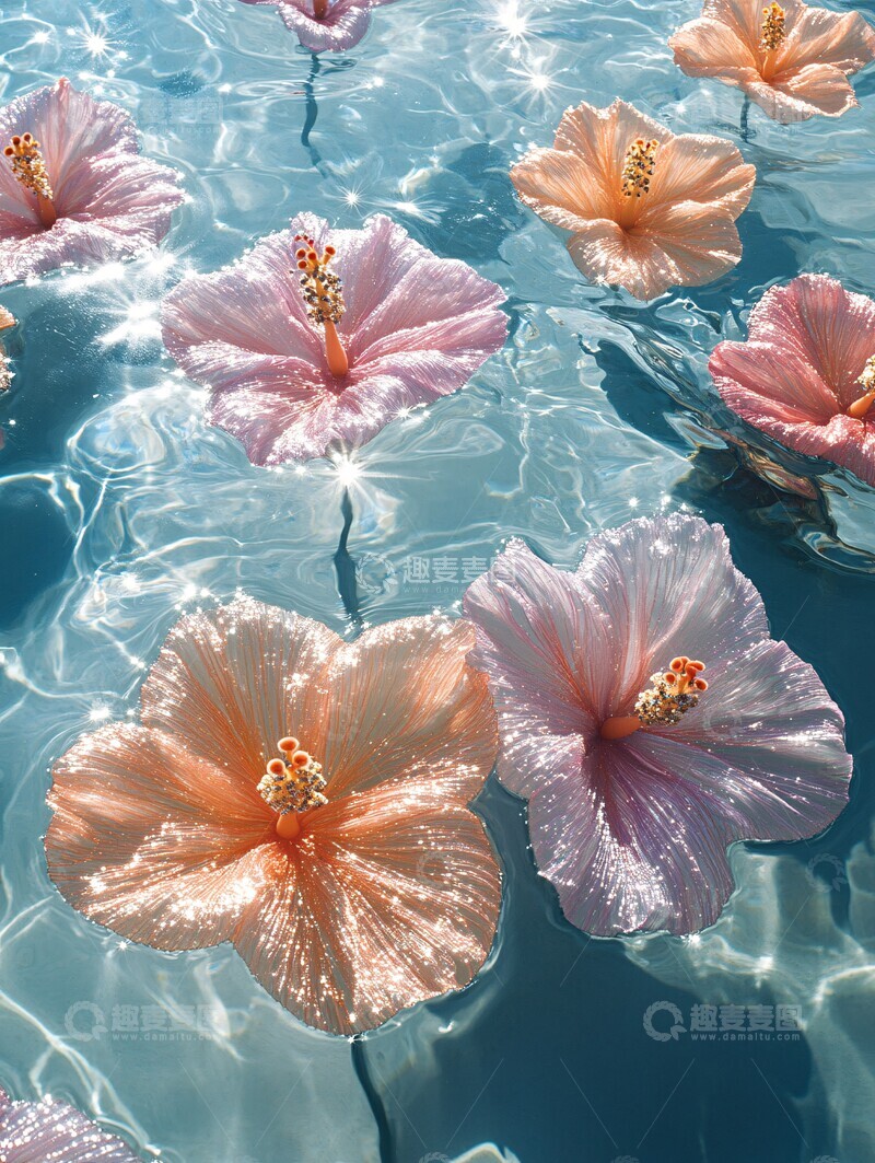 高清大图下载【趣麦麦图】闪亮充气花朵漂浮水2