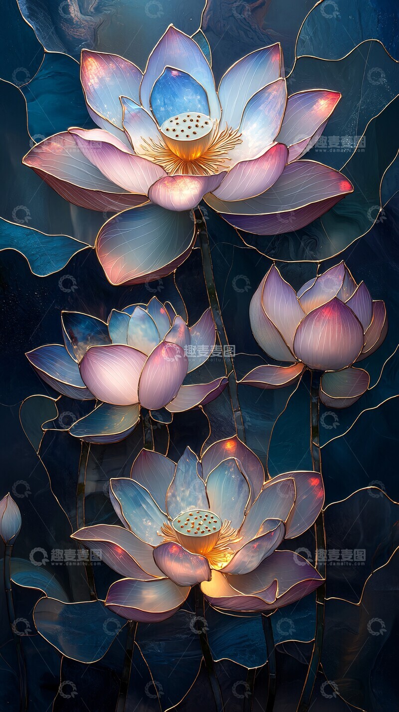 高清大图下载【趣麦麦图】莲花玻璃花窗