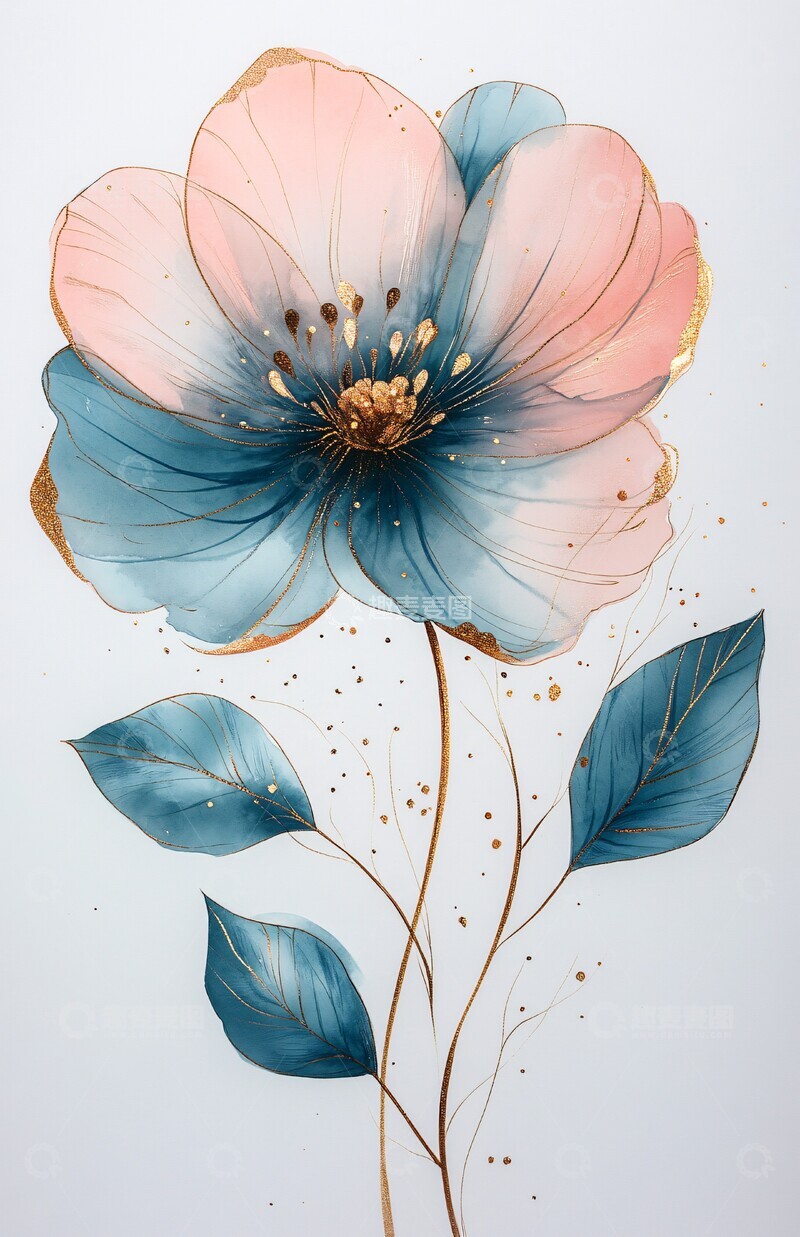 高清大图下载【趣麦麦图】金色水彩花艺