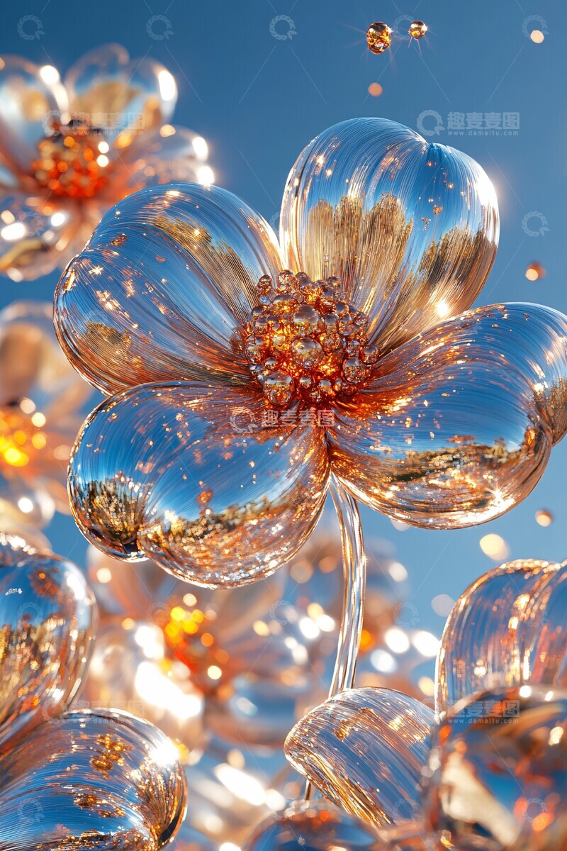 高清大图下载【趣麦麦图】-金属花朵与星辰1