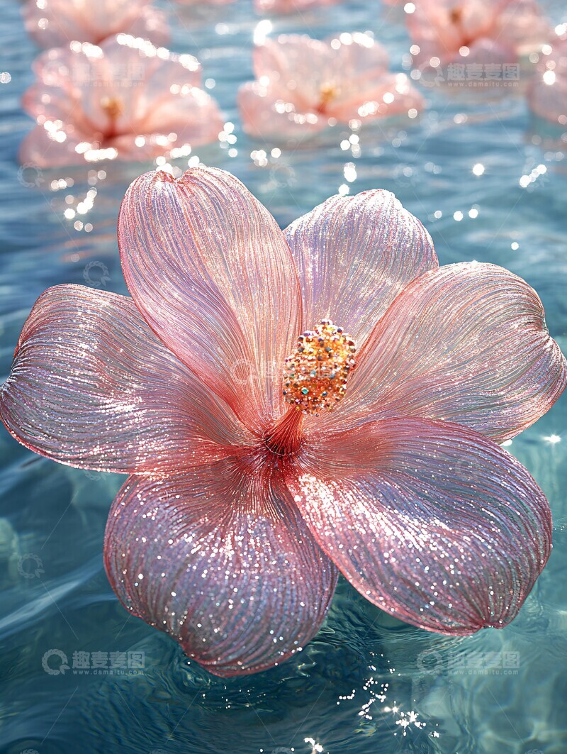 高清大图下载【趣麦麦图】闪亮充气花朵漂浮水