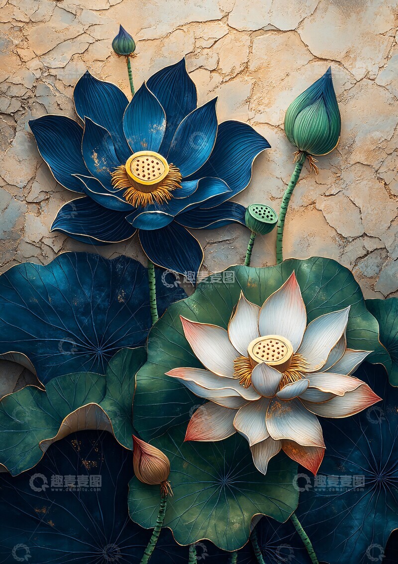 高清大图下载【趣麦麦图】莲花莎草纹样