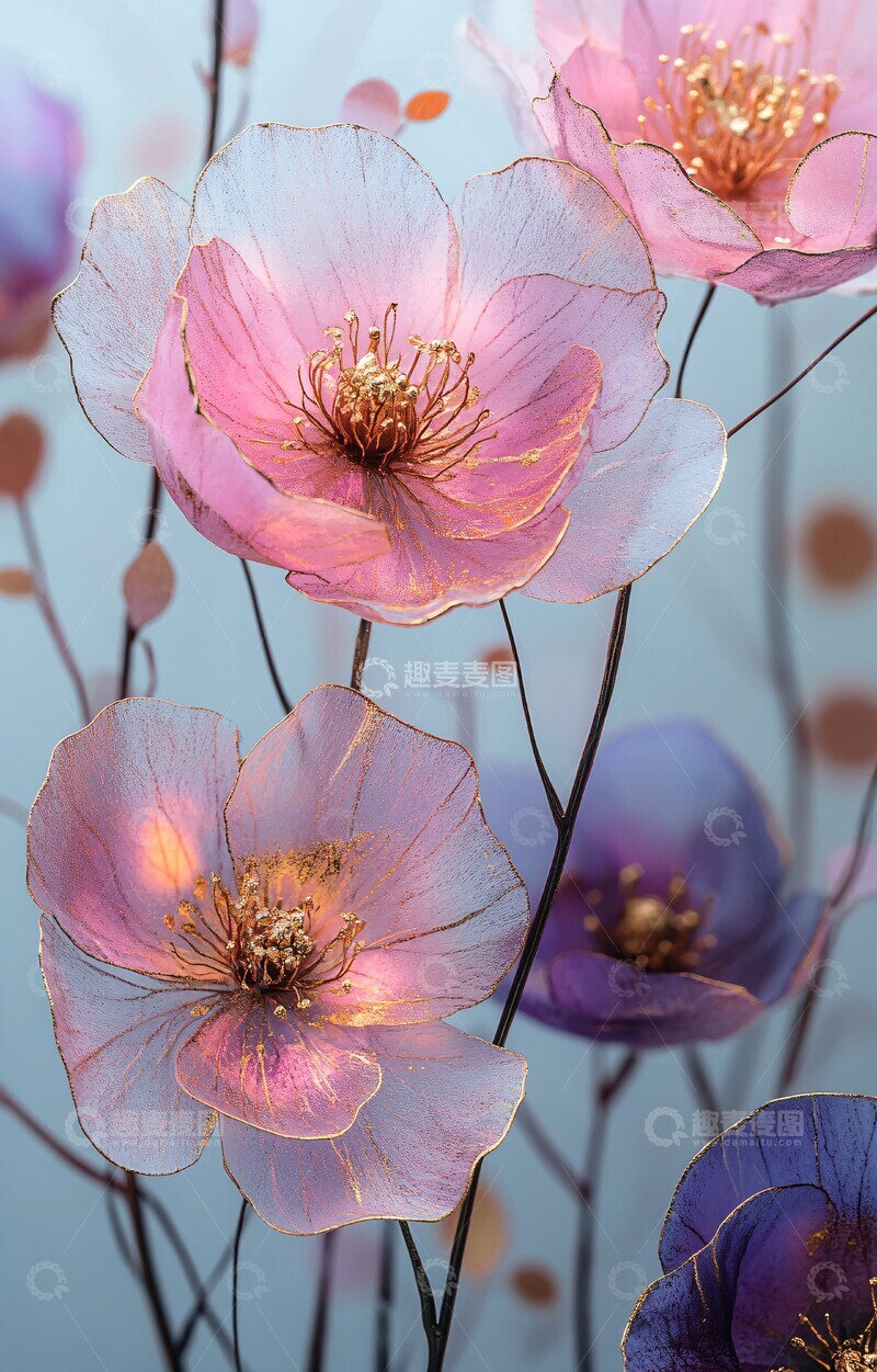 高清大图下载【趣麦麦图】粉灰花卉金箔纹样1