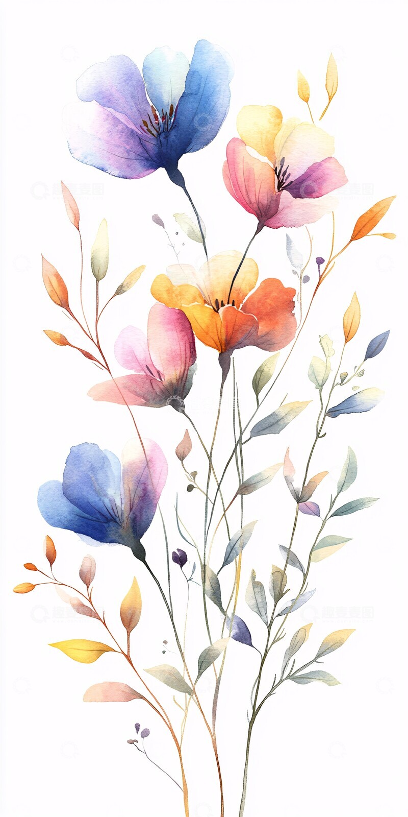 高清大图下载【趣麦麦图】水彩野花图案2