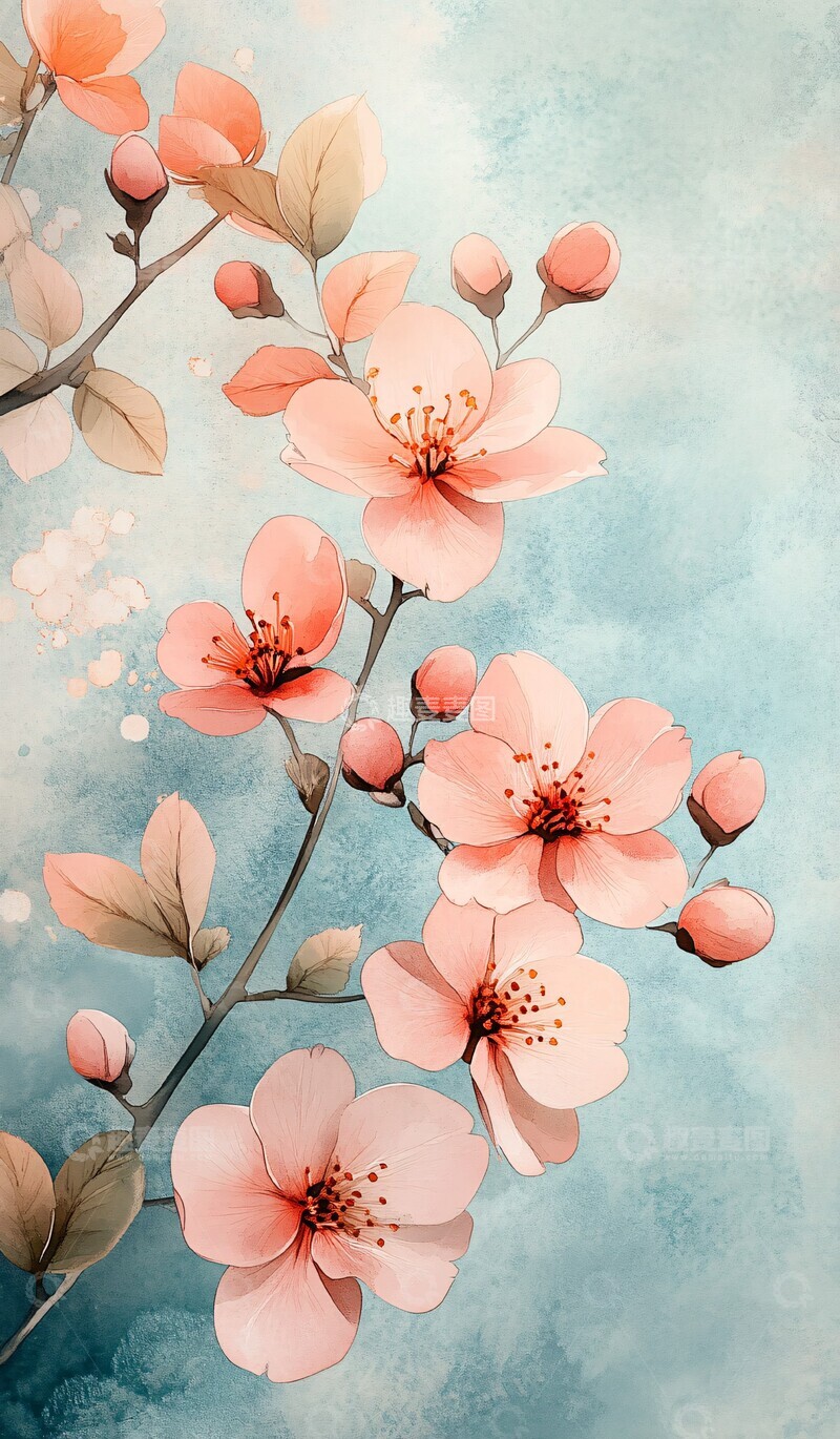 高清大图下载【趣麦麦图】樱花水彩纸樱花水彩纸张1