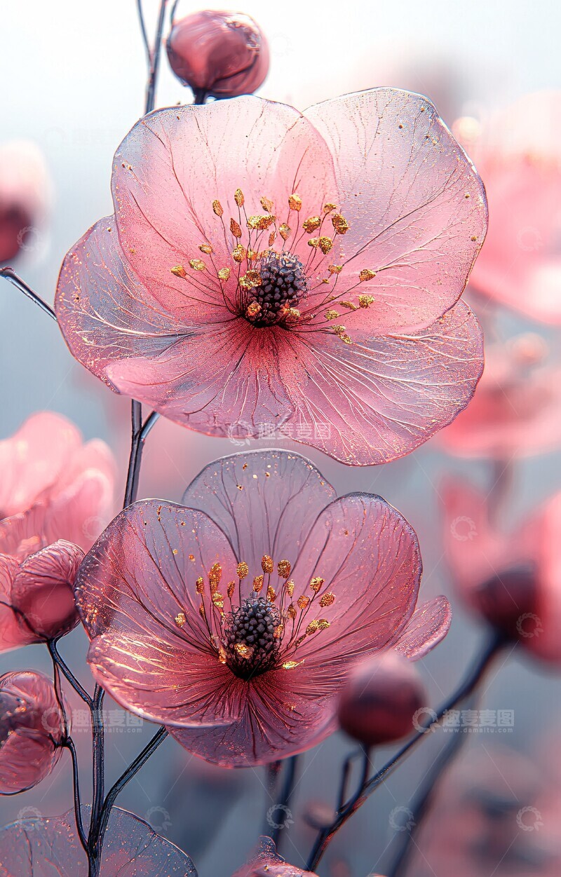 高清大图下载【趣麦麦图】粉灰花卉金箔纹样3