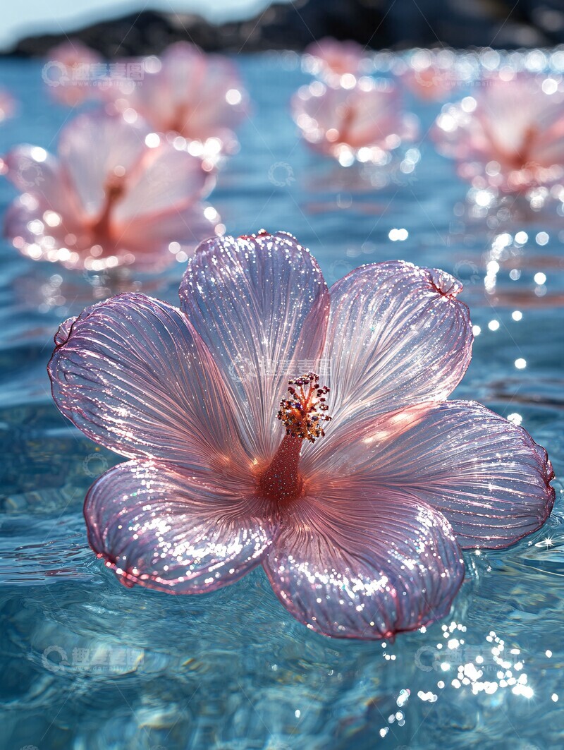 高清大图下载【趣麦麦图】闪亮充气花朵漂浮水3