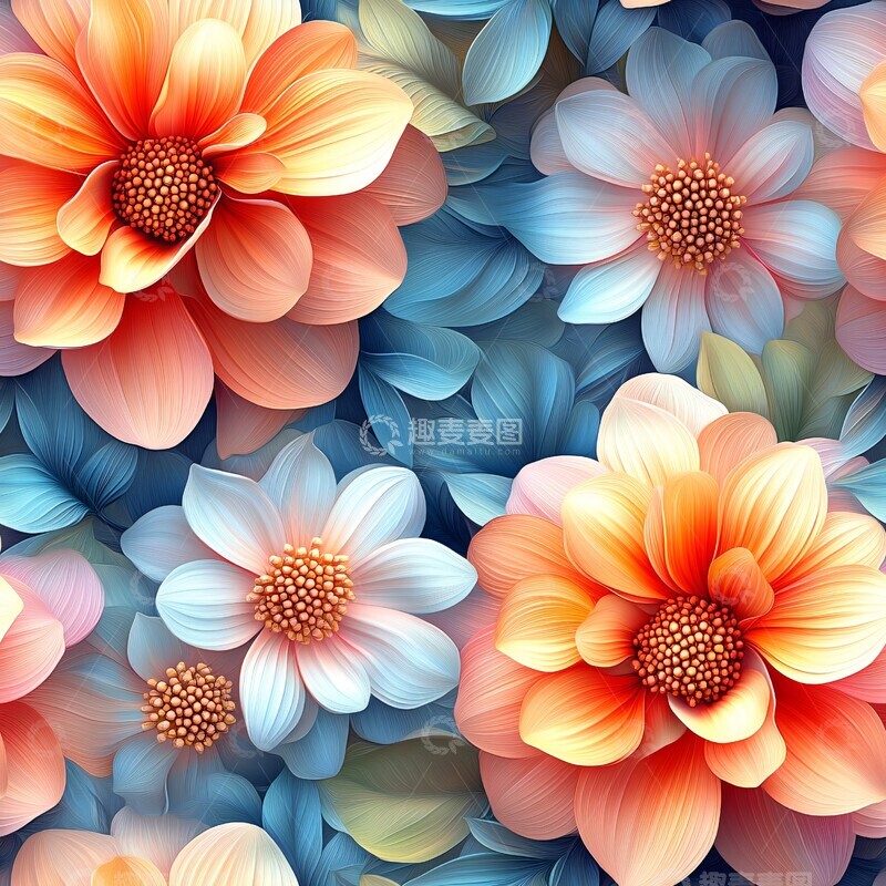 高清大图下载【趣麦麦图】橙粉色花朵图案
