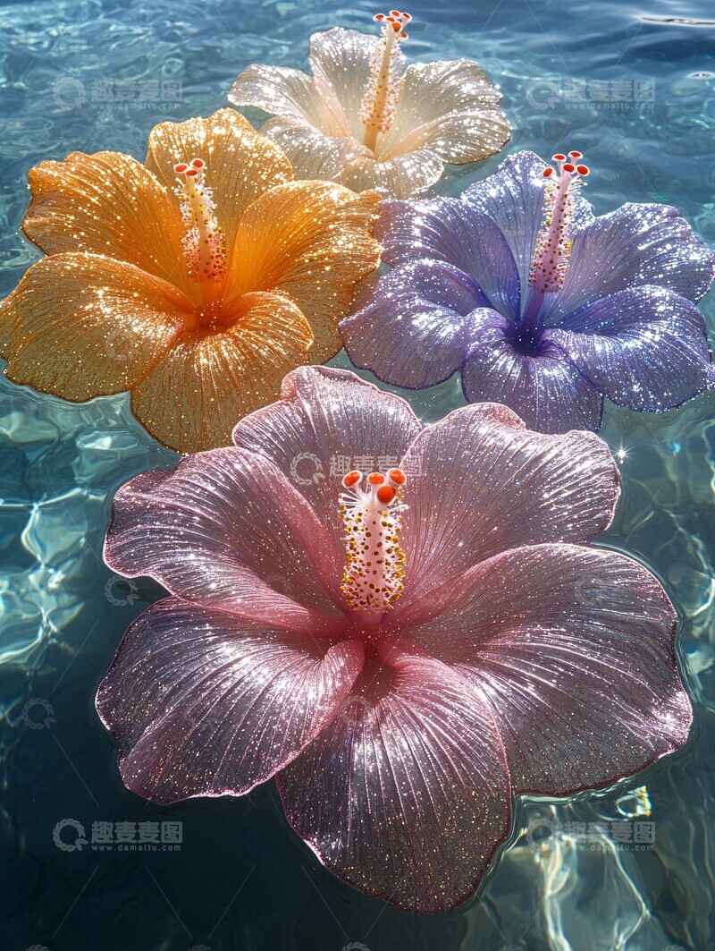 高清大图下载【趣麦麦图】闪亮充气花朵漂浮水1